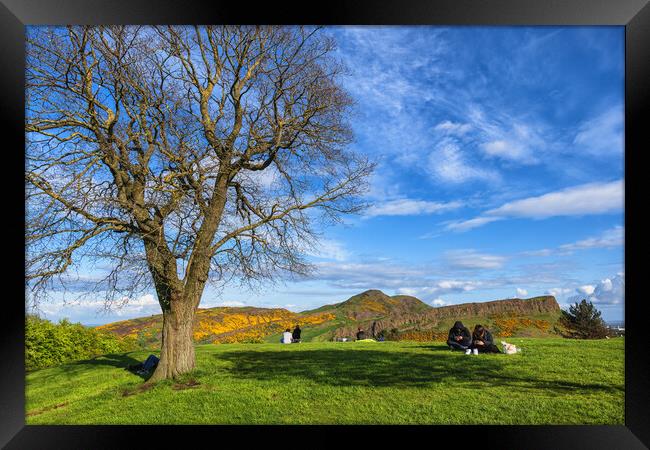 Calton Hill And Arthur Seat In Spring, Edinburgh Framed Print by Artur Bogacki