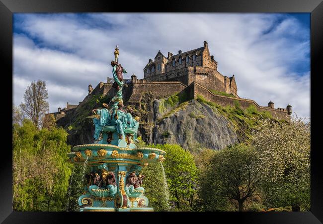 Edinburgh Castle And Ross Fountain In Scotland Framed Print by Artur Bogacki