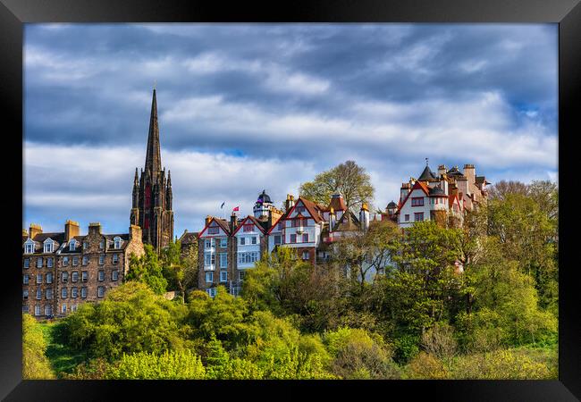 Edinburgh Skyline With Ramsay Garden Houses Framed Print by Artur Bogacki