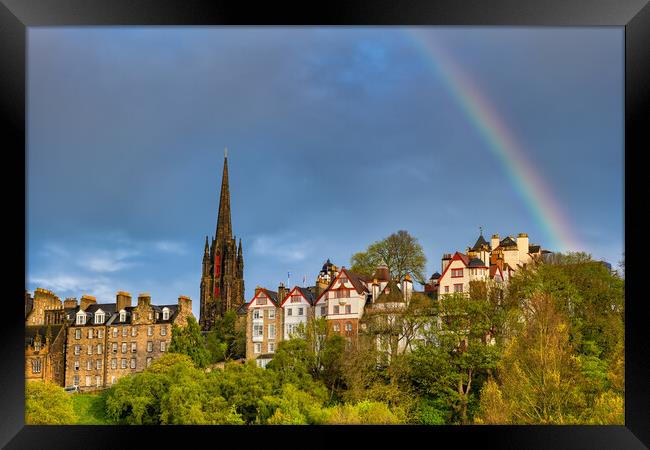 Edinburgh Skyline With Rainbow Framed Print by Artur Bogacki