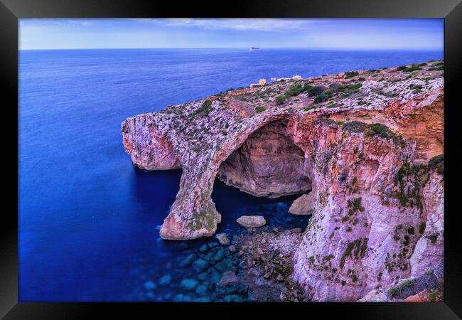 Blue Grotto Sea Cavern At Dawn In Malta Framed Print by Artur Bogacki