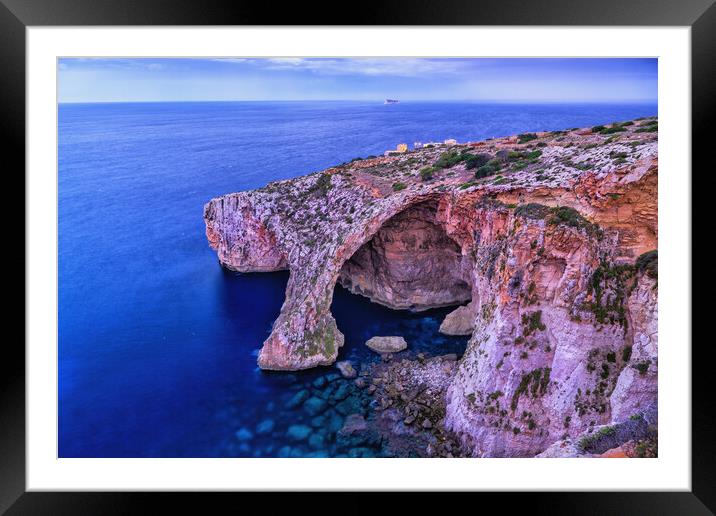 Blue Grotto Sea Cavern At Dawn In Malta Framed Mounted Print by Artur Bogacki
