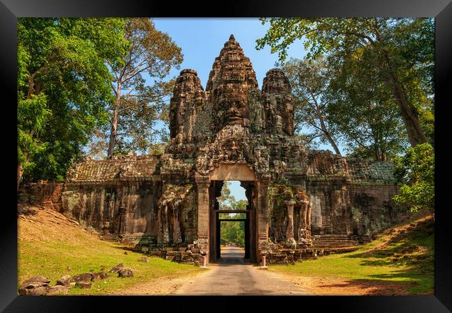 Victory Gate to Angkor Thom in Cambodia Framed Print by Artur Bogacki