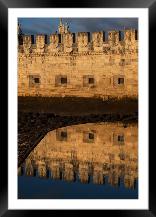 Belem Tower Wall With Reflection In Water Framed Mounted Print by Artur Bogacki
