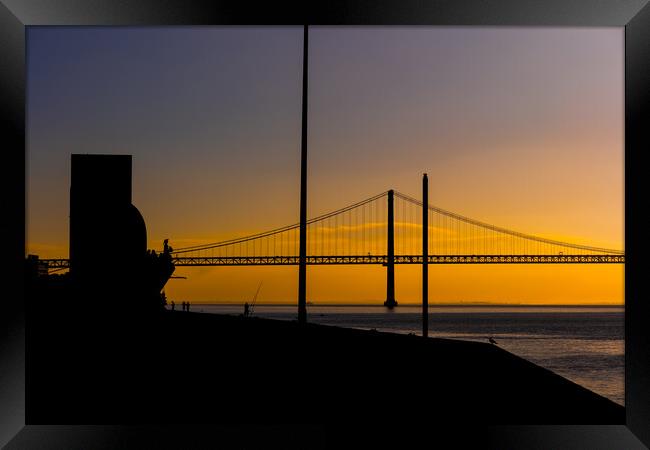 Lisbon Riverside Silhouettes Framed Print by Artur Bogacki