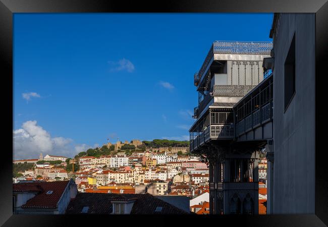 Lisbon Cityscape With Santa Justa Lift Framed Print by Artur Bogacki