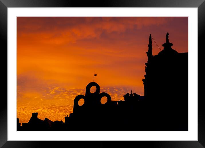 Sunset Sky At Gdansk Rooftops Silhouette Framed Mounted Print by Artur Bogacki
