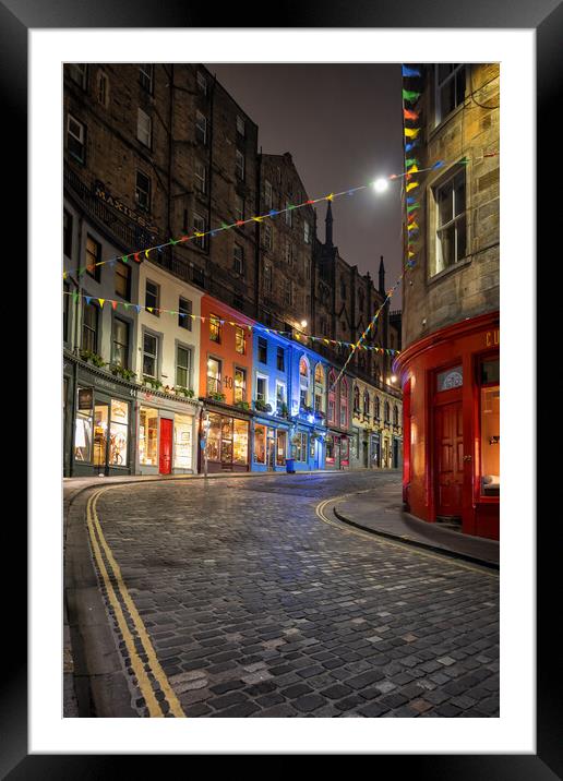 Victoria Street In Edinburgh At Night Framed Mounted Print by Artur Bogacki