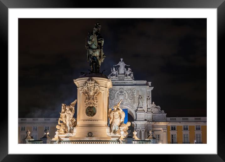 King Jose I and Rua Augusta At Night In Lisbon Framed Mounted Print by Artur Bogacki