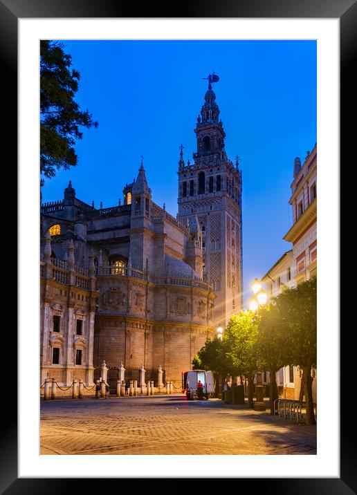 Seville Cathedral And Giralda Tower At Night Framed Mounted Print by Artur Bogacki
