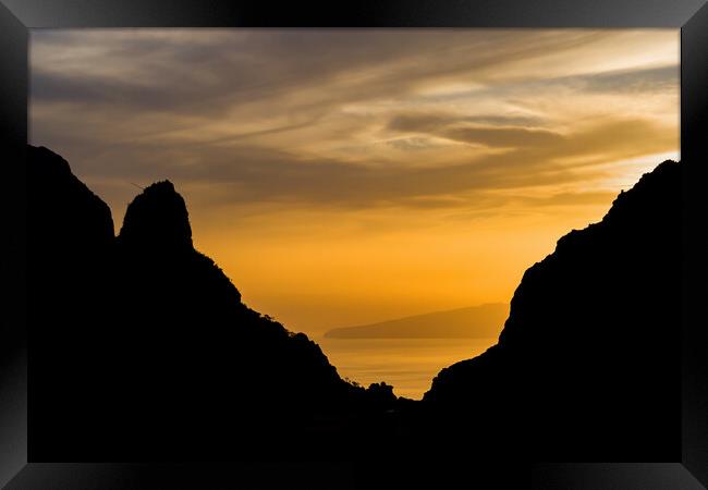 Tenerife Island Coastline Silhouette At Sunset Framed Print by Artur Bogacki