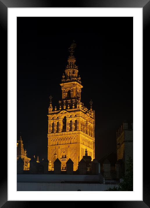 Giralda Bell Tower Of Seville Cathedral At Night Framed Mounted Print by Artur Bogacki