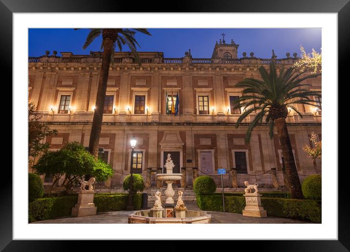 General Archive of the Indies at Night in Seville Framed Mounted Print by Artur Bogacki