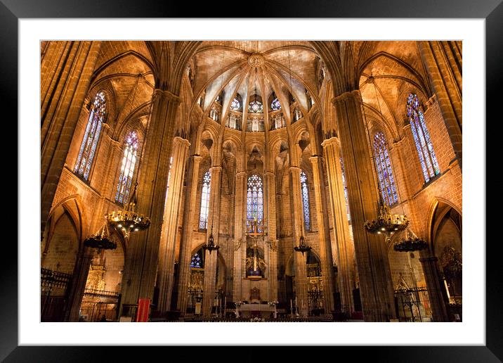 Barcelona Cathedral Interior With High Altar Framed Mounted Print by Artur Bogacki