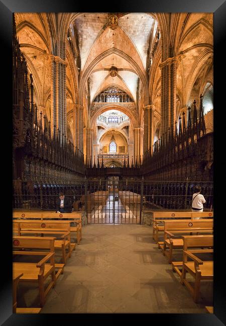 Barcelona Cathedral Interior In Spain Framed Print by Artur Bogacki