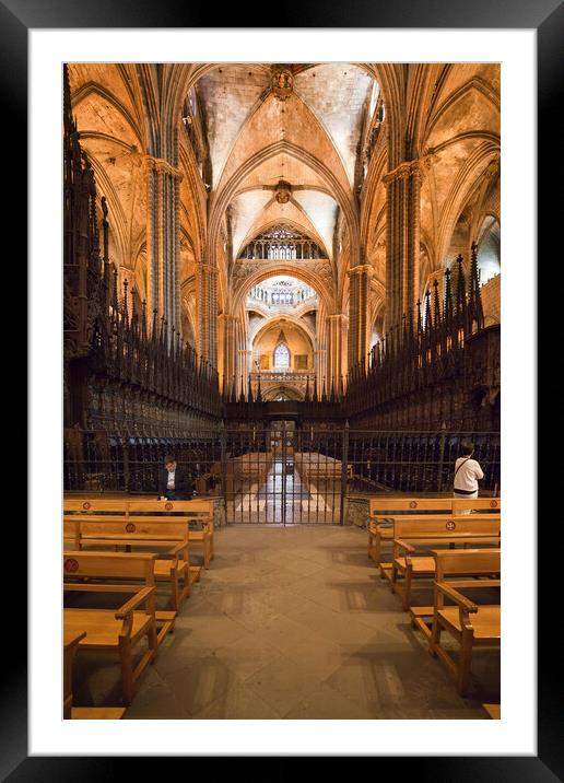 Barcelona Cathedral Interior In Spain Framed Mounted Print by Artur Bogacki