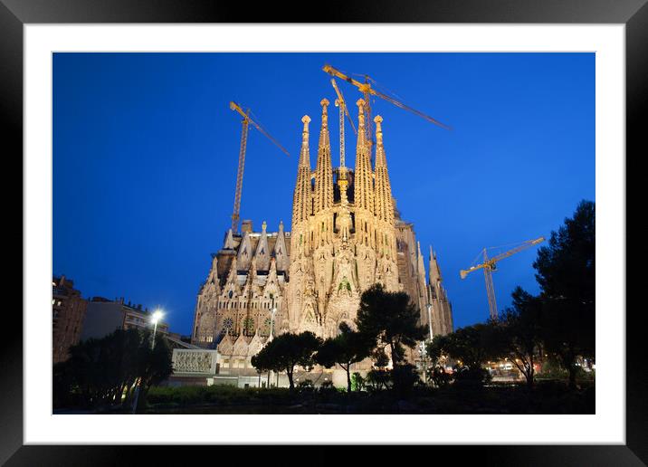 Sagrada Familia in Barcelona at Night Framed Mounted Print by Artur Bogacki