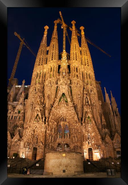 Sagrada Familia In Barcelona At Night Framed Print by Artur Bogacki
