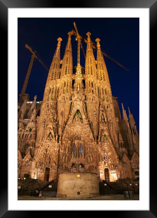 Sagrada Familia In Barcelona At Night Framed Mounted Print by Artur Bogacki
