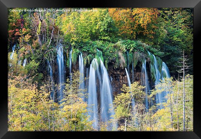 Autumn Foliage and Waterfall Framed Print by Artur Bogacki