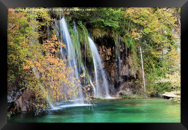 Autumn Waterfall with Turquoise Pool Framed Print by Artur Bogacki