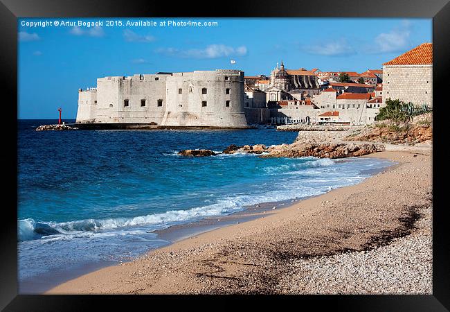 Dubrovnik Beach and Old City Framed Print by Artur Bogacki