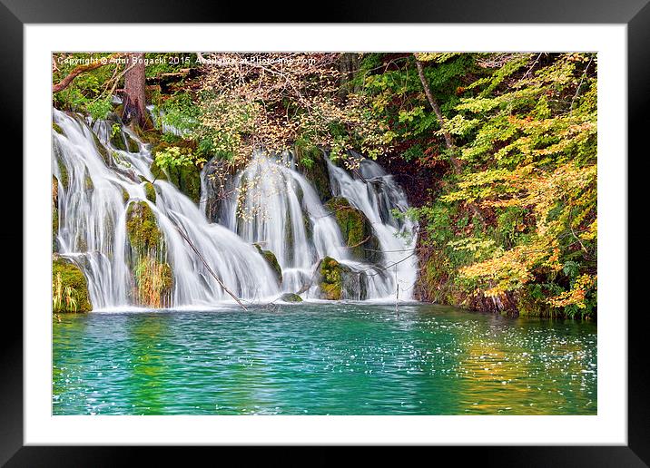 Waterfall in Autumn Scenery Framed Mounted Print by Artur Bogacki