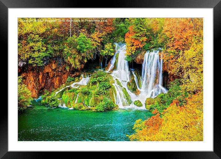 Waterfall in Autumn Forest Framed Mounted Print by Artur Bogacki