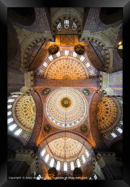 New Mosque Interior Ceiling in Istanbul Framed Print by Artur Bogacki