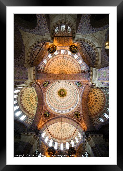 New Mosque Interior Ceiling in Istanbul Framed Mounted Print by Artur Bogacki