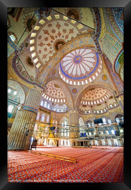 Blue Mosque Interior In Istanbul Framed Print by Artur Bogacki