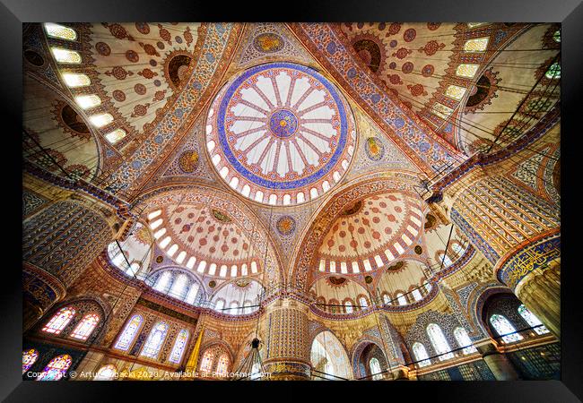 Blue Mosque Interior In Istanbul Framed Print by Artur Bogacki