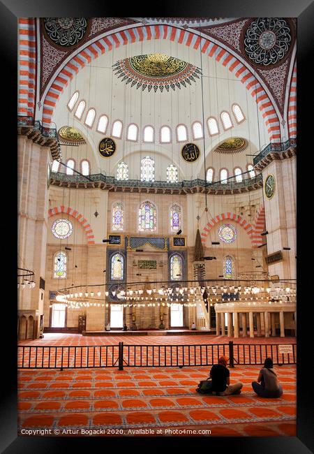 Suleymaniye Mosque Interior In Istanbul Framed Print by Artur Bogacki