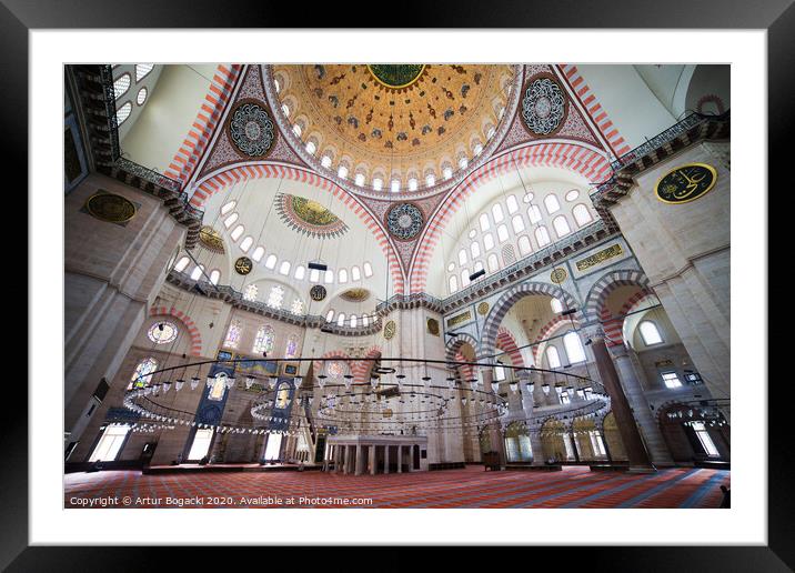 Suleymaniye Mosque Interior In Istanbul Framed Mounted Print by Artur Bogacki