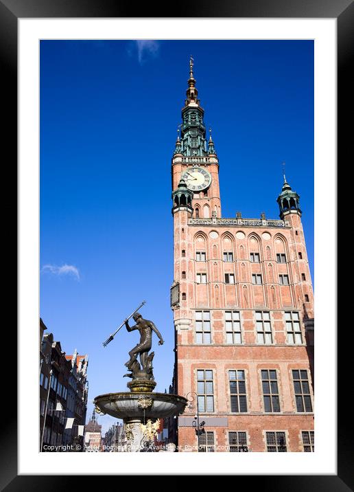 Town Hall and Neptune Fountain in Gdansk Framed Mounted Print by Artur Bogacki