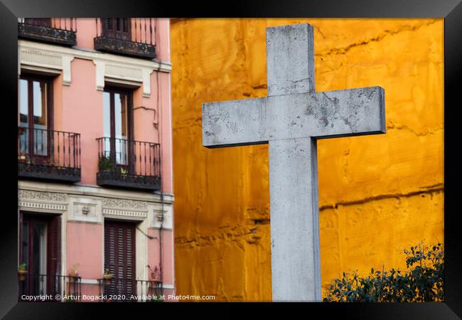 Cross in City of Madrid Framed Print by Artur Bogacki