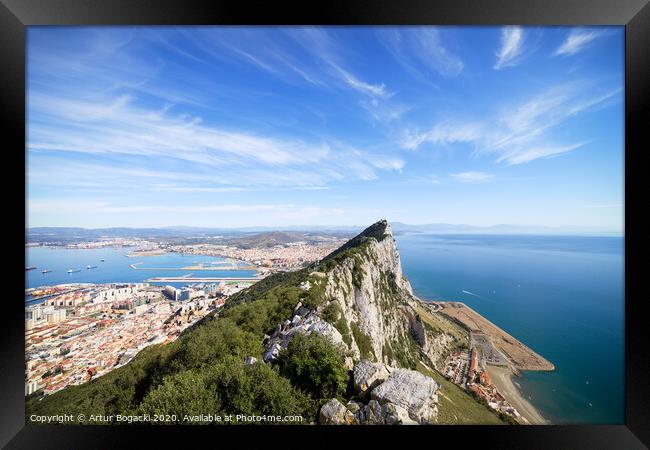 Gibraltar Rock Bay and Town Framed Print by Artur Bogacki