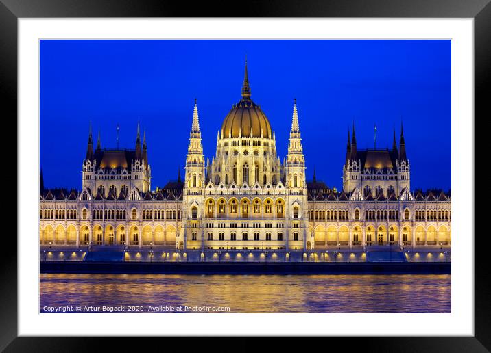 Hungarian Parliament Building at Night Framed Mounted Print by Artur Bogacki