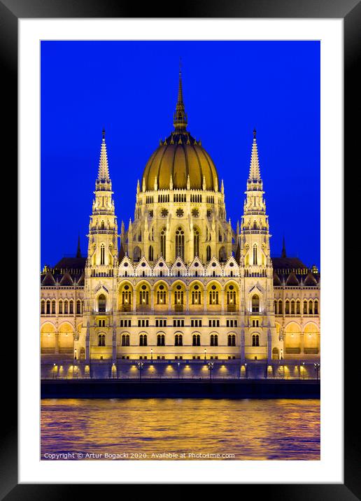 Hungarian Parliament Building at Night Framed Mounted Print by Artur Bogacki