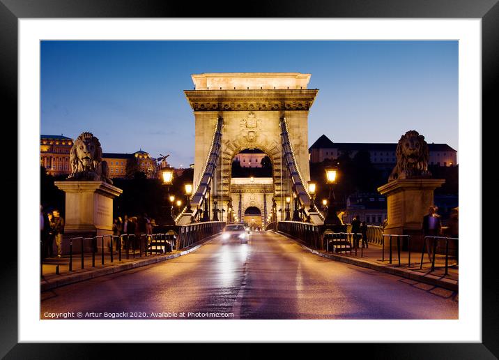 Chain Bridge in Budapest at Night Framed Mounted Print by Artur Bogacki