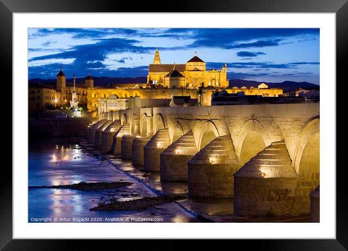 Cathedral Mosque and Roman Bridge in Cordoba Framed Mounted Print by Artur Bogacki