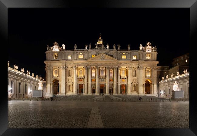 St Peter Basilica at Night in Vatican Framed Print by Artur Bogacki