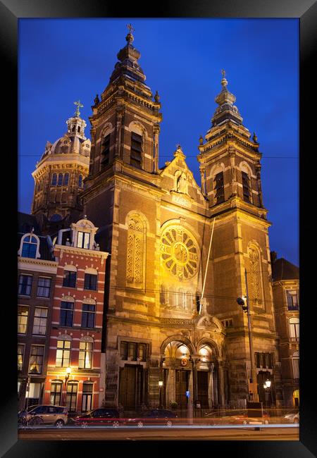 Saint Nicholas Church at Night in Amsterdam Framed Print by Artur Bogacki