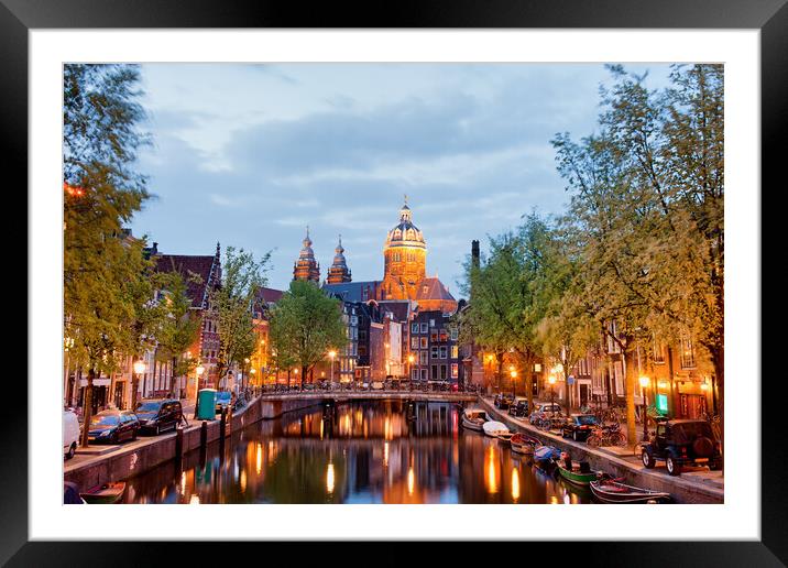 Amsterdam Red Light District in the Evening Framed Mounted Print by Artur Bogacki