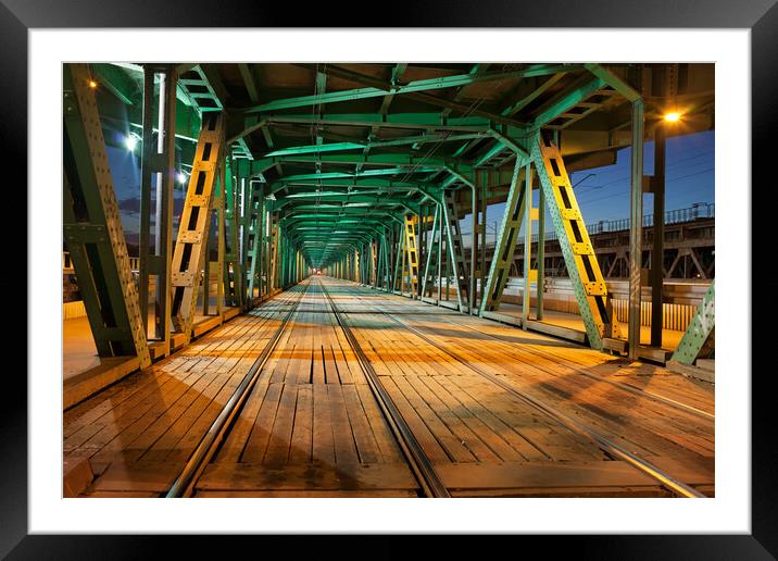 Steel Truss Bridge Tramway At Night Framed Mounted Print by Artur Bogacki