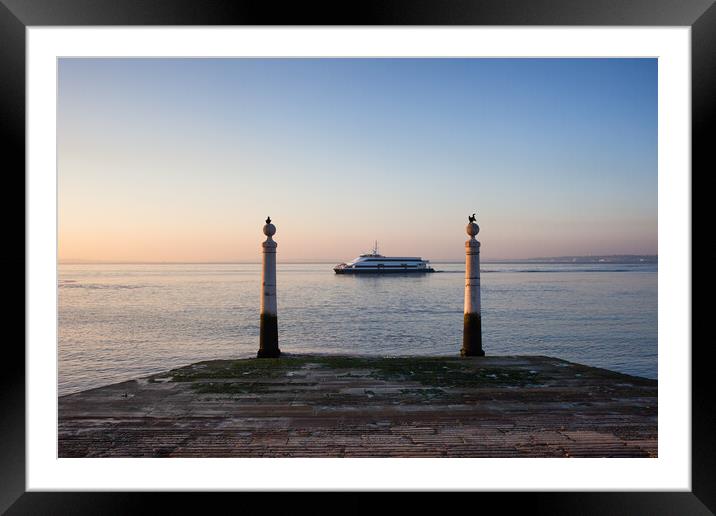 Columns Pier and Tagus River at Sunrise in Lisbon Framed Mounted Print by Artur Bogacki