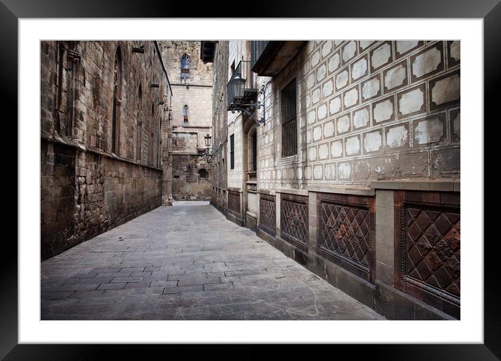 Alley in the Gothic Quarter of Barcelona Framed Mounted Print by Artur Bogacki