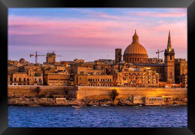 Valletta City Skyline In Malta Framed Print by Artur Bogacki