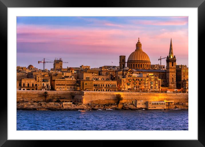 Valletta City Skyline In Malta Framed Mounted Print by Artur Bogacki