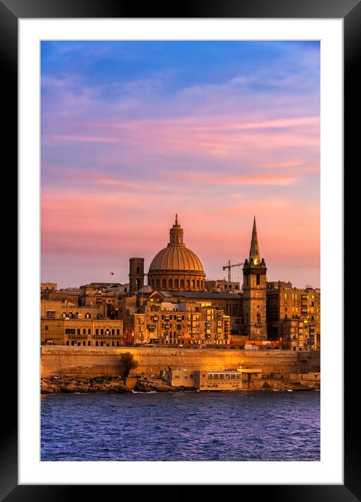 City of Valletta in Malta at Sunset Framed Mounted Print by Artur Bogacki